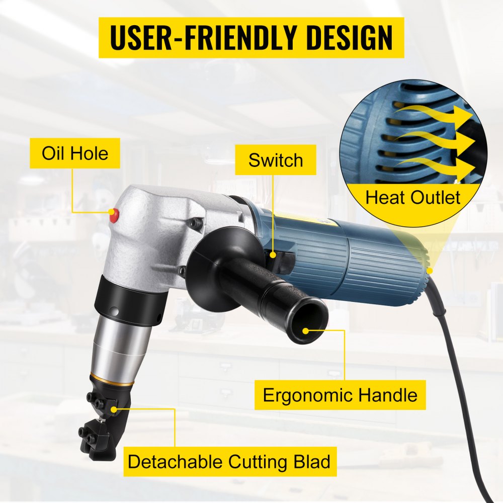 Bostome Electric Metal Nibbler with 625W motor, 1000RPM speed, and 4mm cutting capacity.