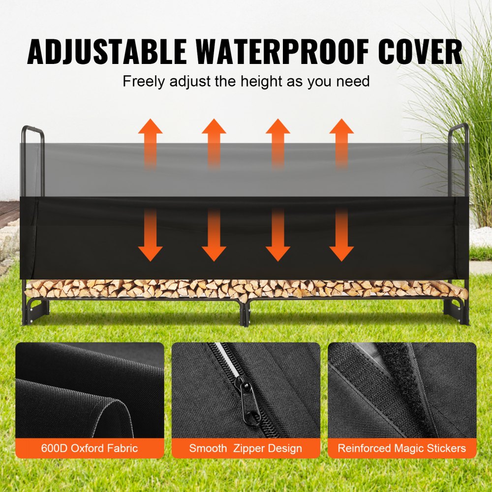 8.5FT Outdoor Firewood Rack with Cover, 102x14.2x46.1 in, Heavy Duty Firewood Holder & 600D Oxford Waterproof Cover for Fireplace, Patio, Indoor/Outdoor Log Storage Rack for 1/2 Cord of Firewood