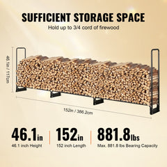12.7FT Outdoor Firewood Rack with Cover, 152x14.2x46.1in,Heavy Duty Firewood Holder & 600D Oxford Waterproof Cover for Fireplace, Patio, Indoor/Outdoor Log Storage Rack for 3/4 Cord of Firewood