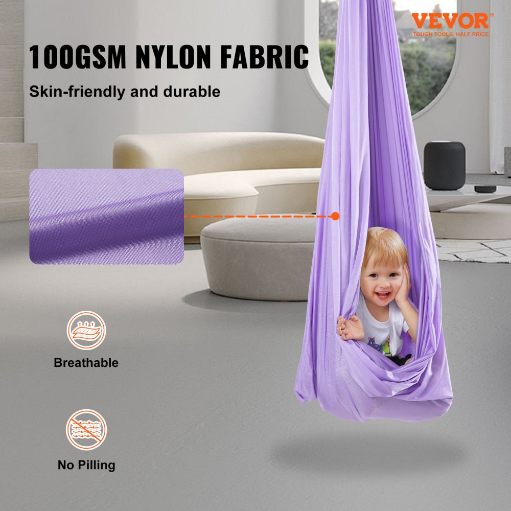 Sensory Swing for Kids, 3.1 Yards, Therapy Swing for Children with Special Needs, Cuddle Swing Indoor Outdoor Hammock for Child & Adult with Autism, ADHD, Aspergers, Sensory Integration, Purple