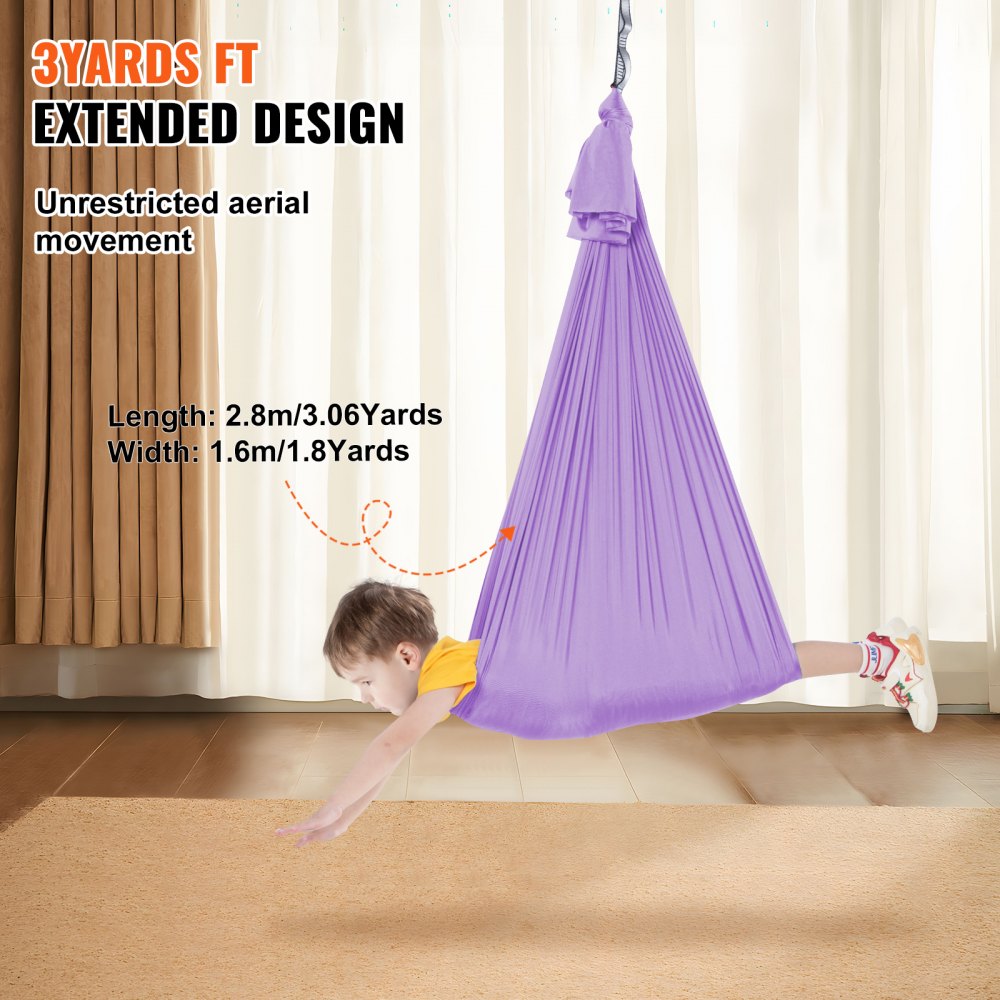 Sensory Swing for Kids, 3.1 Yards, Therapy Swing for Children with Special Needs, Cuddle Swing Indoor Outdoor Hammock for Child & Adult with Autism, ADHD, Aspergers, Sensory Integration, Purple