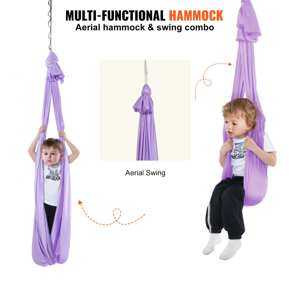 Sensory Swing for Kids, 3.1 Yards, Therapy Swing for Children with Special Needs, Cuddle Swing Indoor Outdoor Hammock for Child & Adult with Autism, ADHD, Aspergers, Sensory Integration, Purple