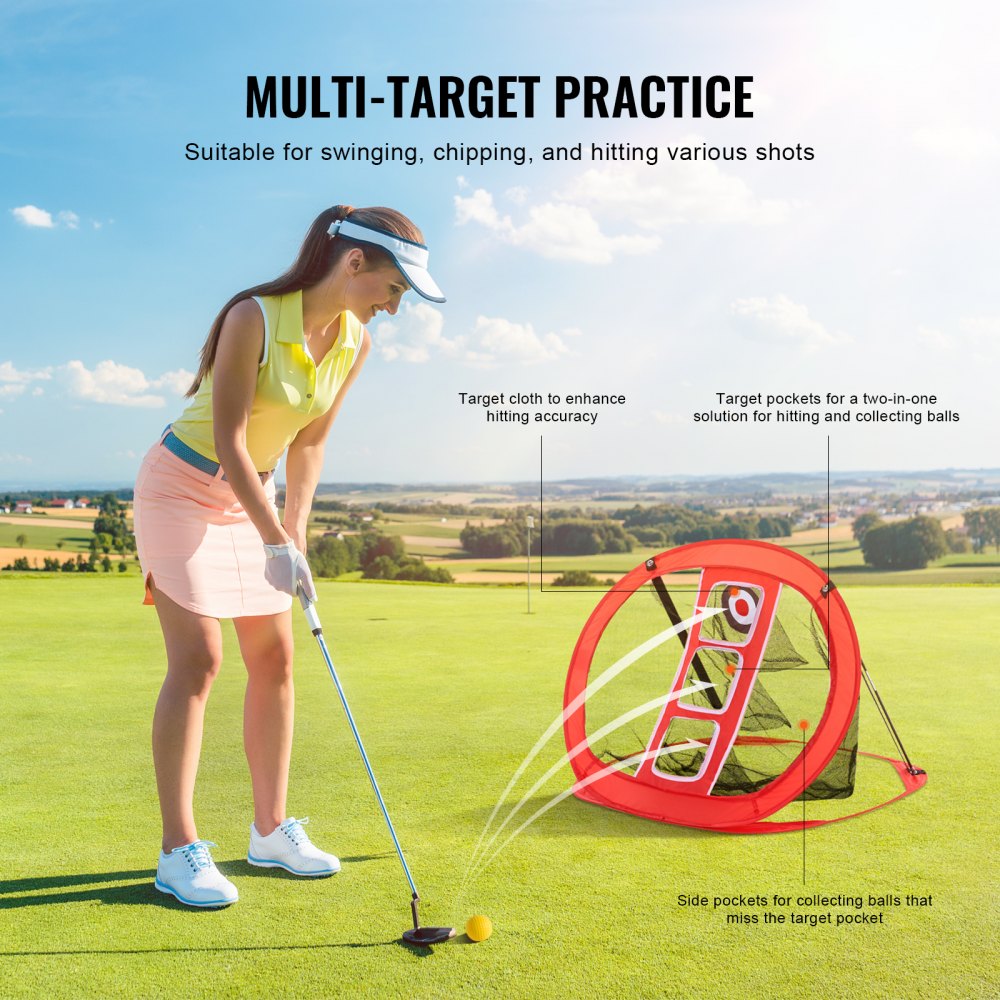 Golf Chipping Net, Pop Up Golf Practice Net, Portable Indoor Outdoor Home Golf Hitting Aid Net with Target and Carry Bag, for Backyard Driving Training Swing, Gift for Men, Golf Lover, Red