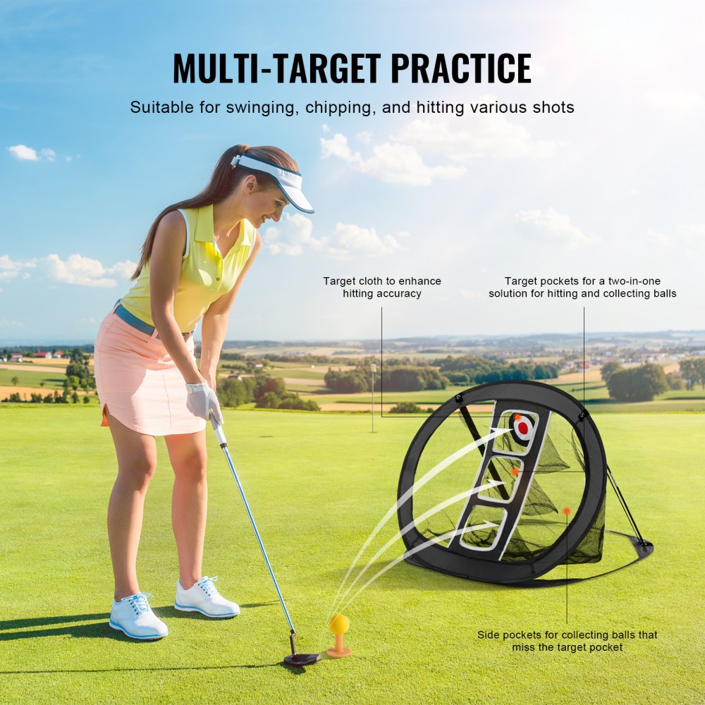 Golf Chipping Net, Pop Up Golf Practice Net, Portable Indoor Outdoor Home Golf Hitting Aid Net with Target/Mat/Balls/Tee/Carry Bag, for Backyard Driving Training Swing, Gift for Men, Black