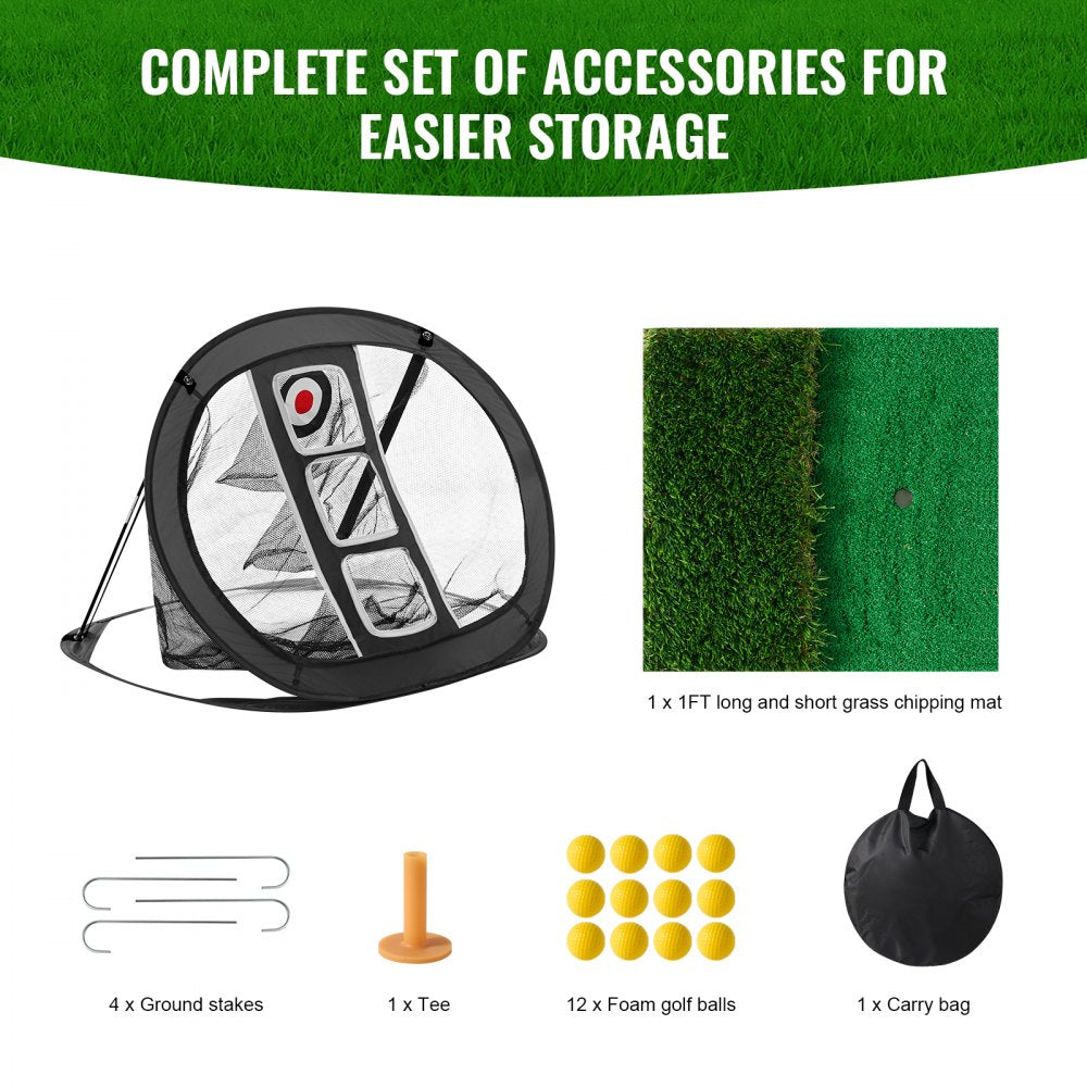 Golf Chipping Net, Pop Up Golf Practice Net, Portable Indoor Outdoor Home Golf Hitting Aid Net with Target/Mat/Balls/Tee/Carry Bag, for Backyard Driving Training Swing, Gift for Men, Black