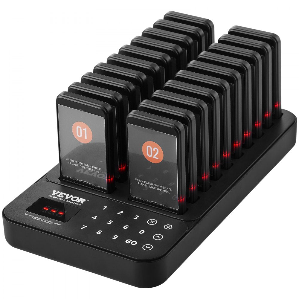 Restaurant Pager System, Wireless 400m Long Range Lineup Waiting Queue Signal, Guest Customer Calling Beepers with Vibration & Flashing, 20 Buzzers for Food Truck, Church, Nursery, Hospital
