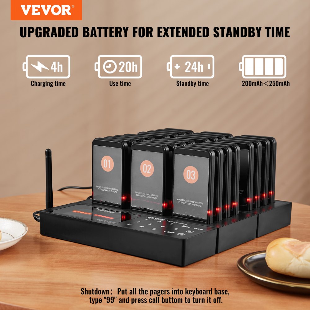 Restaurant Pager System, Wireless 400m Long Range Lineup Waiting Queue Signal, Guest Customer Calling Beepers with Vibration & Flashing, 24 Buzzers for Food Truck, Church, Nursery, Hospital