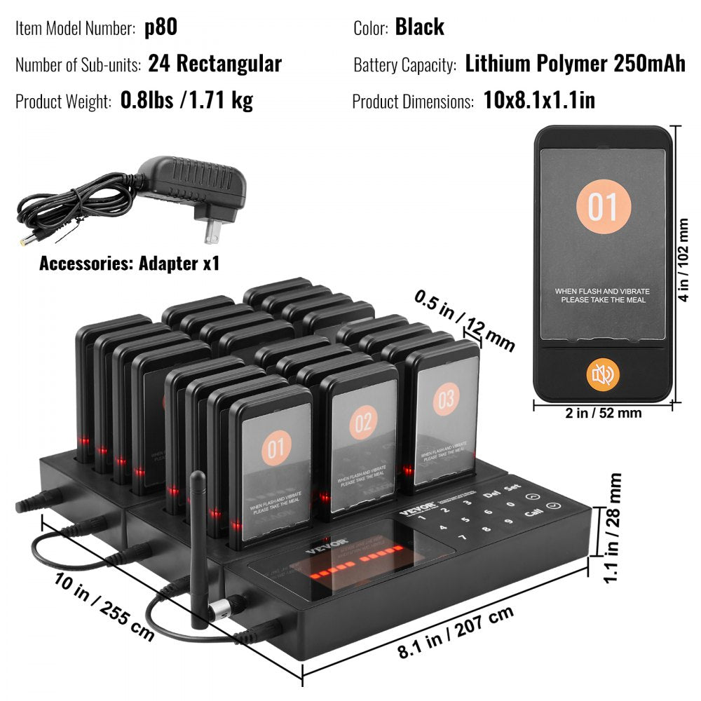 Restaurant Pager System, Wireless 400m Long Range Lineup Waiting Queue Signal, Guest Customer Calling Beepers with Vibration & Flashing, 24 Buzzers for Food Truck, Church, Nursery, Hospital