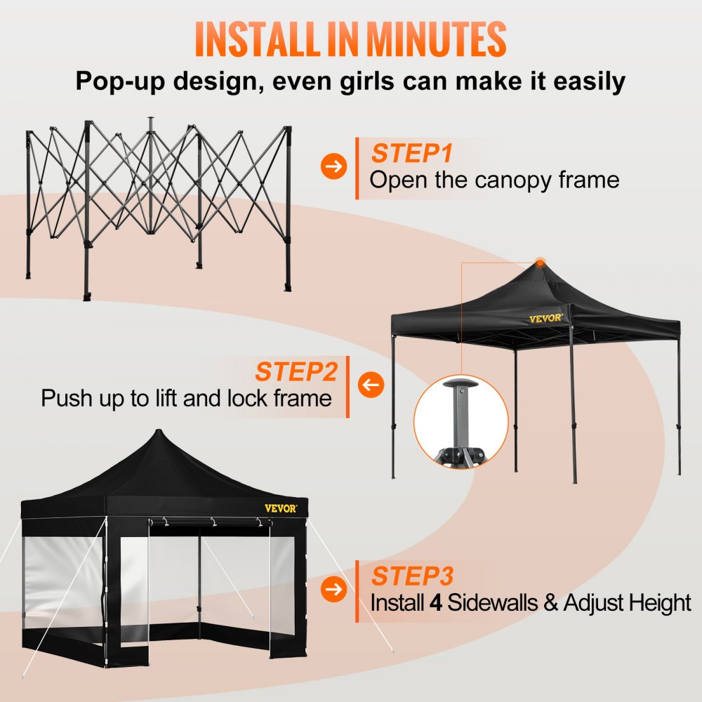 Pop Up Canopy Tent, 10 x 10 FT, Outdoor Patio Gazebo Tent with Removable Sidewalls and Wheeled Bag, UV Resistant Waterproof Instant Gazebo Shelter for Party, Garden, Backyard, Black