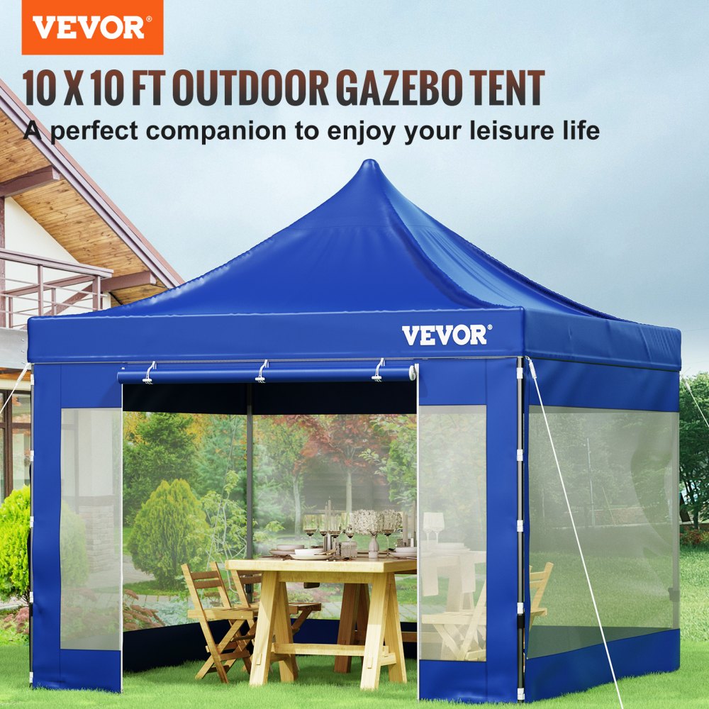 Pop Up Canopy Tent, 10 x 10 FT, Outdoor Patio Gazebo Tent with Removable Sidewalls and Wheeled Bag, UV Resistant Waterproof Instant Gazebo Shelter for Party, Garden, Backyard, Blue