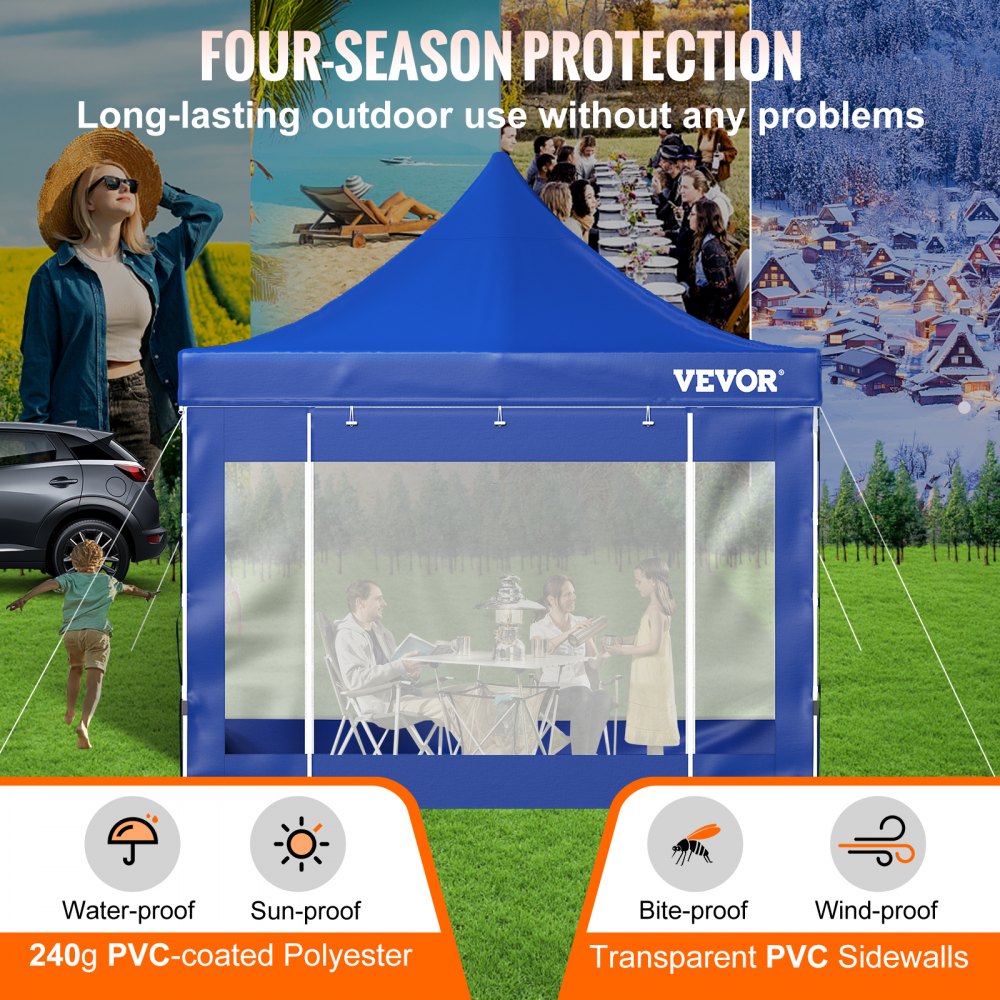 Pop Up Canopy Tent, 10 x 10 FT, Outdoor Patio Gazebo Tent with Removable Sidewalls and Wheeled Bag, UV Resistant Waterproof Instant Gazebo Shelter for Party, Garden, Backyard, Blue
