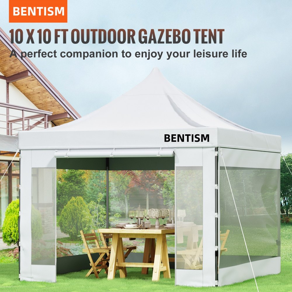 Pop Up Canopy Tent, 10 x 10 FT, Outdoor Patio Gazebo Tent with Removable Sidewalls and Wheeled Bag, UV Resistant Waterproof Instant Gazebo Shelter for Party, Garden, Backyard, White