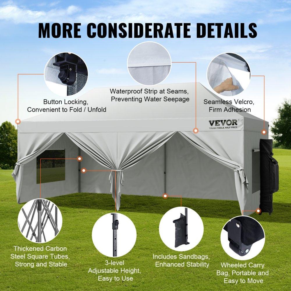 10x20 FT Pop up Canopy with Removable Sidewalls, Instant Canopies Portable Gazebo & Wheeled Bag, UV Resistant Waterproof, Enclosed Canopy Tent for Outdoor Events, Patio, Backyard, Party, Parking