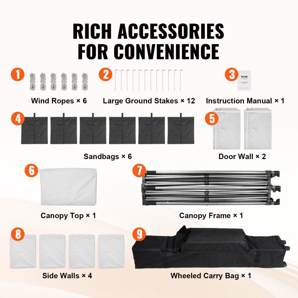 10x20 FT Pop up Canopy with Removable Sidewalls, Instant Canopies Portable Gazebo & Wheeled Bag, UV Resistant Waterproof, Enclosed Canopy Tent for Outdoor Events, Patio, Backyard, Party, Parking