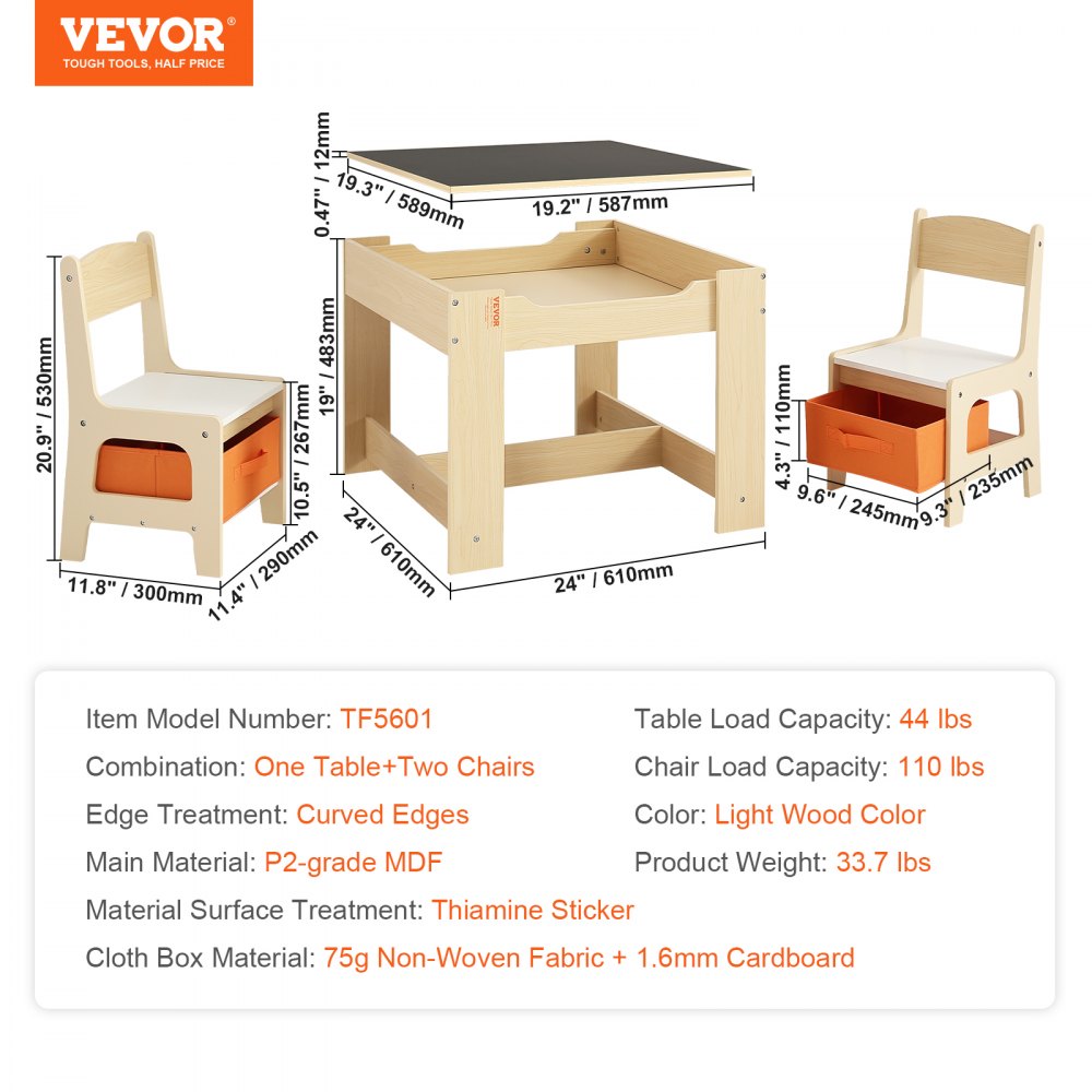 Kids Table and Chair Set, Wooden Activity Table with Storage Space and Boxes, Kids Play Table for Toddlers Art, Craft, Reading, Learning