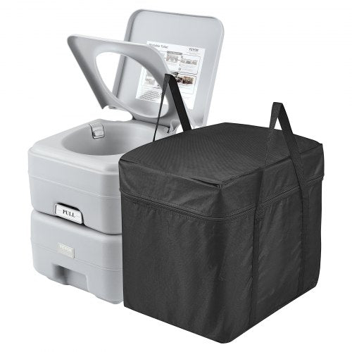 Bostome Portable Camping Toilet with 5.3 Gal waste tank and pressurized flush system.