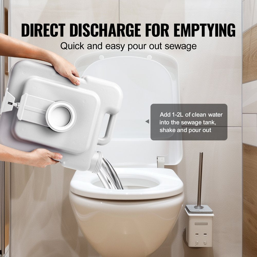 Bostome Portable Camping Toilet with 5.3 Gal waste tank and pressurized flush system.