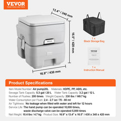 Bostome Portable Camping Toilet with 5.3 Gal waste tank and pressurized flush system.