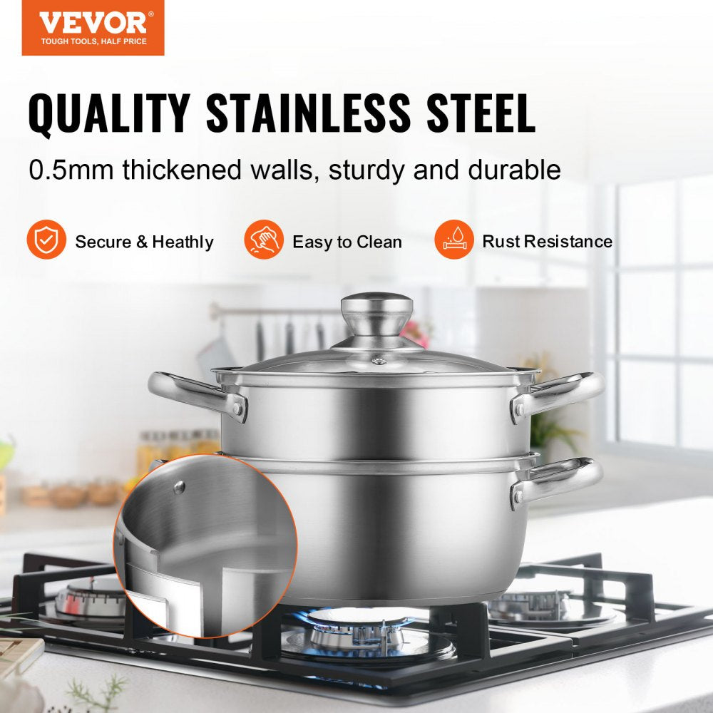 Steamer Pot, 8.66in/22cm Steamer Pot for Cooking with 3QT Stock Pot and Vegetable Steamer, Large Capacity Stainless Steel Food Steamer Cookware with Lid for Gas Electric Induction Grill Stove