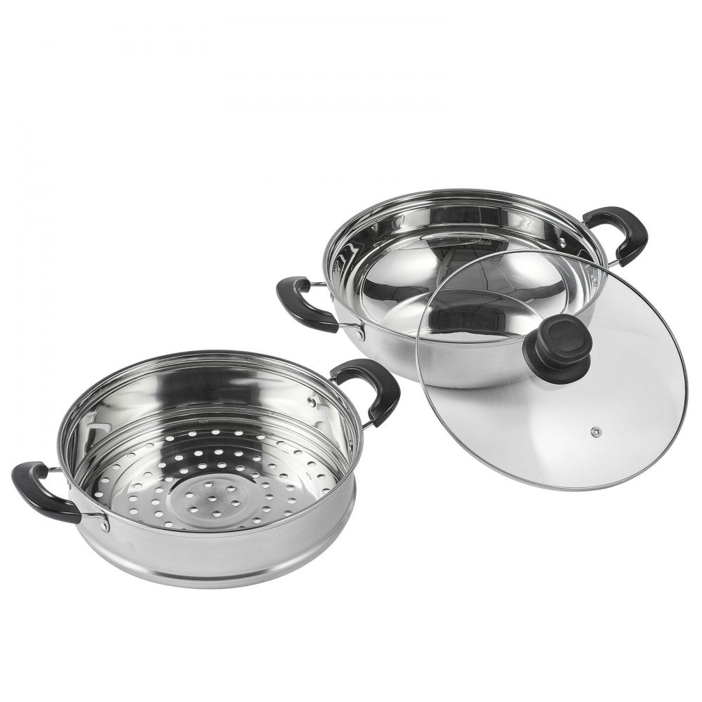Steamer Pot, 11in/28cm Steamer Pot for Cooking with 3QT Stock Pot and Vegetable Steamer, Food-Grade 304 Stainless Steel Food Steamer Cookware with Lid for Gas Electric Induction Grill Stove
