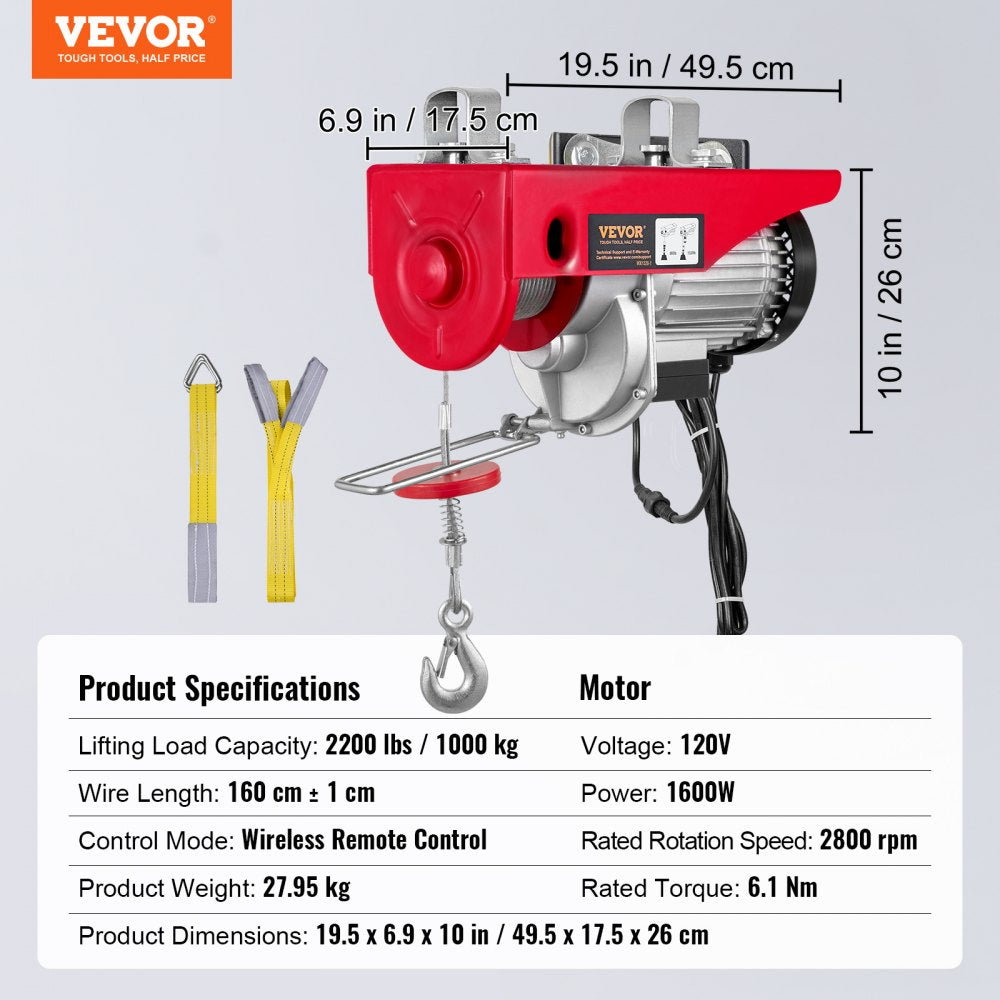 2200 lbs Wireless Attic Lift, 1600W 110V Electric Hoist with Wireless Remote Control, 40ft Single Cable Lifting Height & Pure Copper Motor, for Garage Warehouse Factory