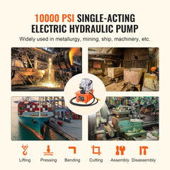 Electric Hydraulic Pump, 10000 PSI 750W 110V, 488 in³/8L Capacity, Single Acting Manual Valve, Electric Driven Hydraulic Pump Power Pack Unit with Lever Switch for Punching/Bending/Jack Machines