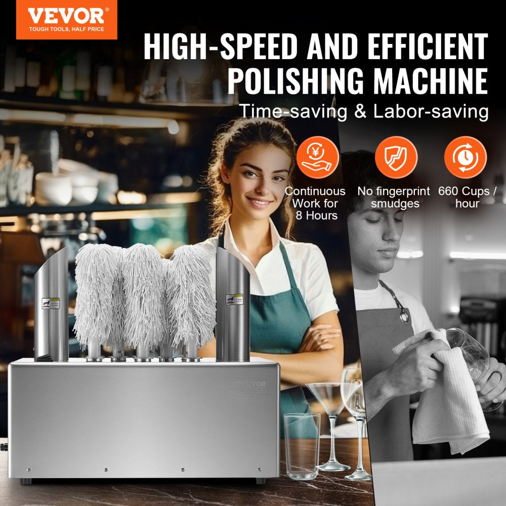 Wine Glass Polisher 8-Brush Polishing Machine 660Cups/H for Bar Restaurant