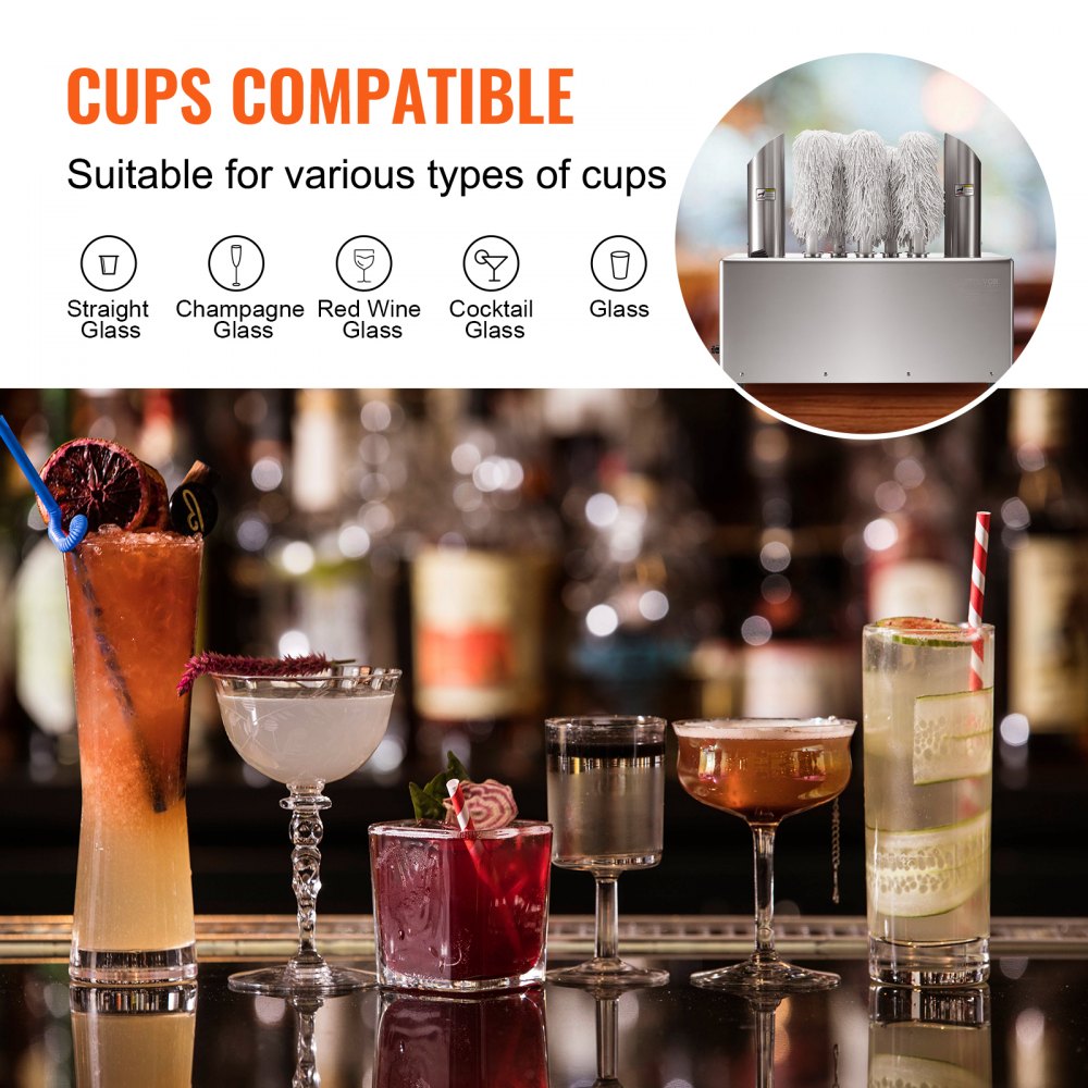 Wine Glass Polisher 8-Brush Polishing Machine 660Cups/H for Bar Restaurant