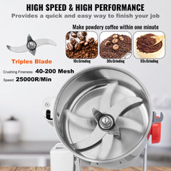 1000g Electric Grain Mill Grinder, 3750W High-Speed Commercial Spice Grinders, Stainless Steel Swing Type Pulverizer Powder Machine, for Spices Cereals Dry Grains Coffee Corn Pepper