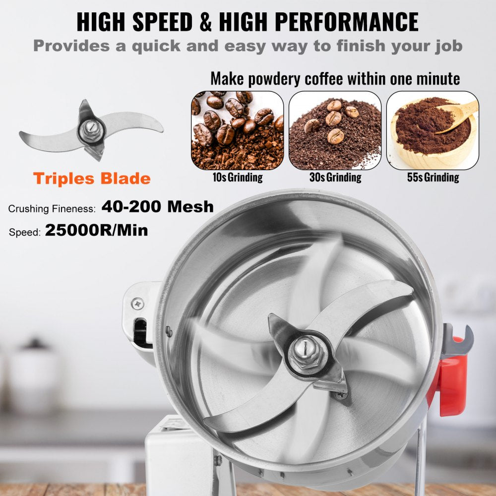 700g Electric Grain Mill Grinder, High Speed 2500W Commercial Spice Grinders, Stainless Steel Pulverizer Powder Machine, for Dry Herbs Grains Spices Cereals Coffee Corn Pepper, Swing Type