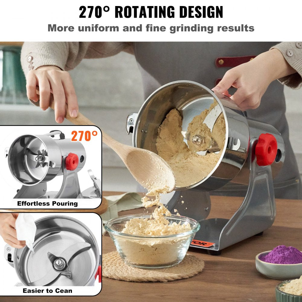 700g Electric Grain Mill Grinder, High Speed 2500W Commercial Spice Grinders, Stainless Steel Pulverizer Powder Machine, for Dry Herbs Grains Spices Cereals Coffee Corn Pepper, Swing Type