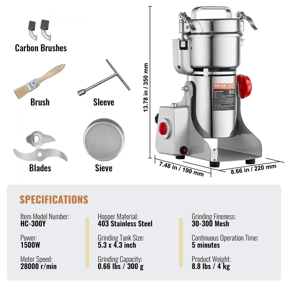 300g Commercial Spice Grinder Electric Grain Mill Grinder High Speed