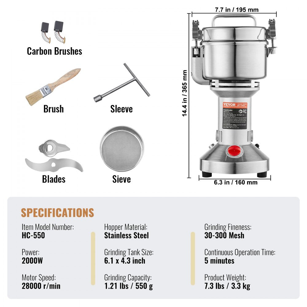 550g Commercial Spice Grinder Electric Grain Mill Grinder High Speed