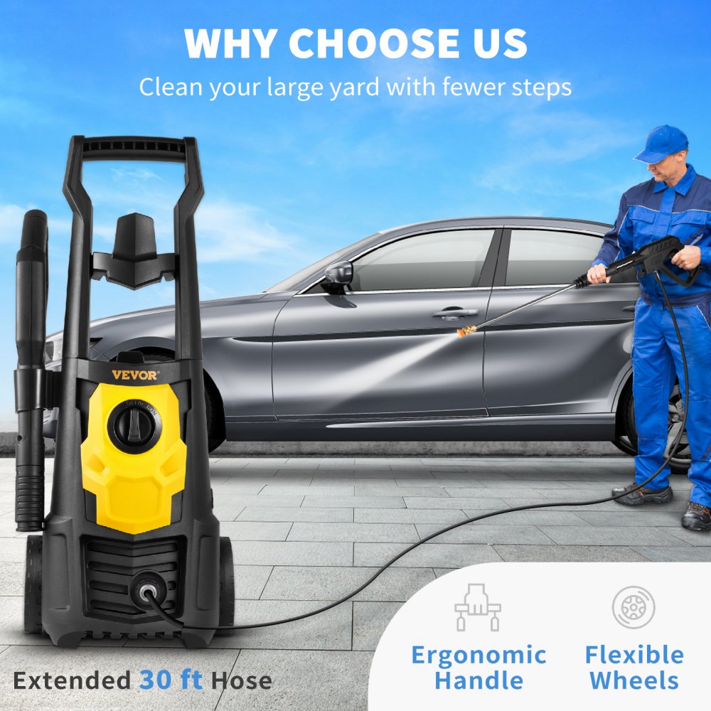 Electric Pressure Washer, 2000 PSI, Max. 1.76 GPM Power Washer w/ 30 ft Hose, 5 Quick Connect Nozzles, Foam Cannon, Portable to Clean Patios, Cars, Fences, Driveways, ETL Listed