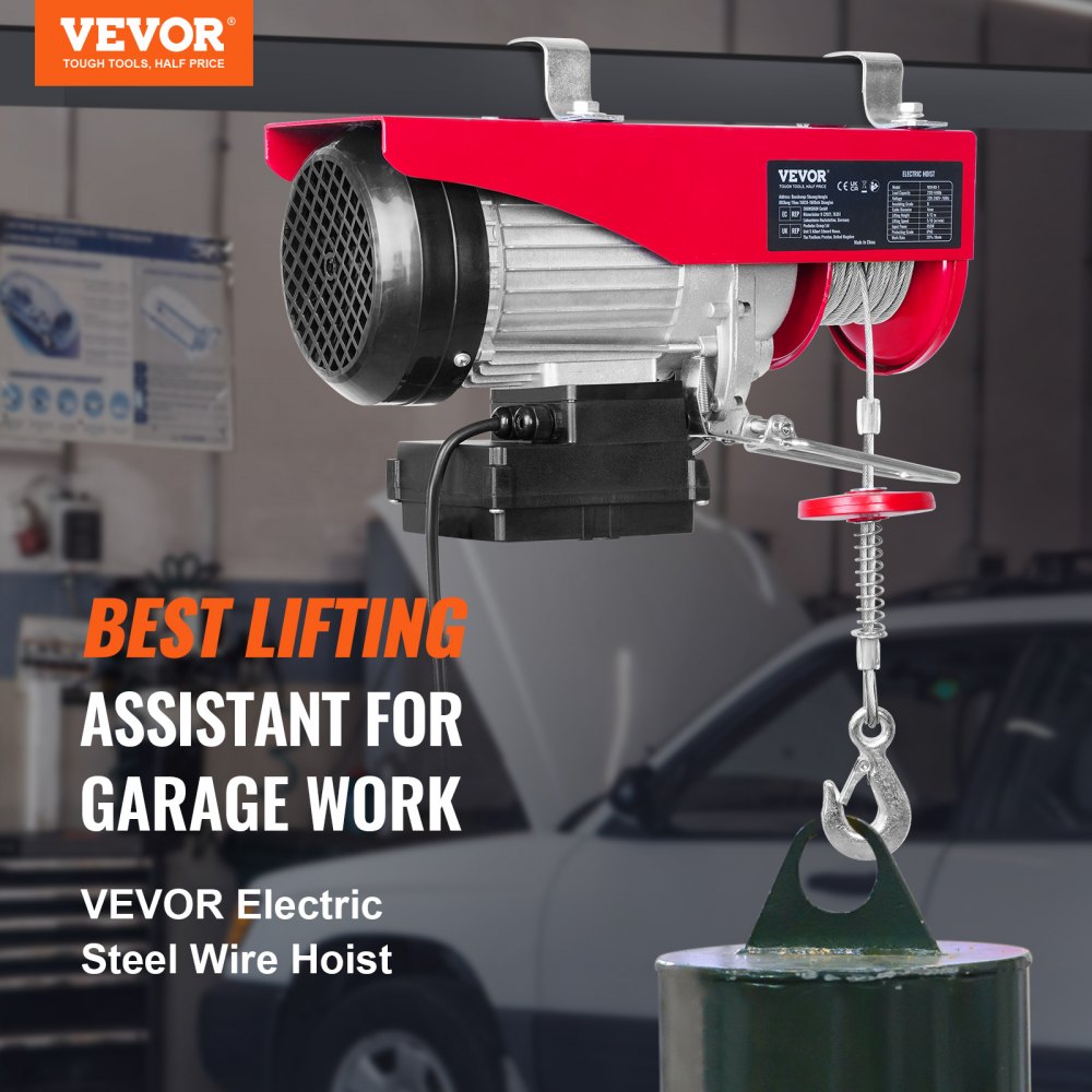 Wireless Electric Hoist, 440 lbs 110V Electric Steel Wire Winch with Wireless Remote Control, 40ft Single Cable Lifting Height & Pure Copper Motor, for Garage Warehouse Factory