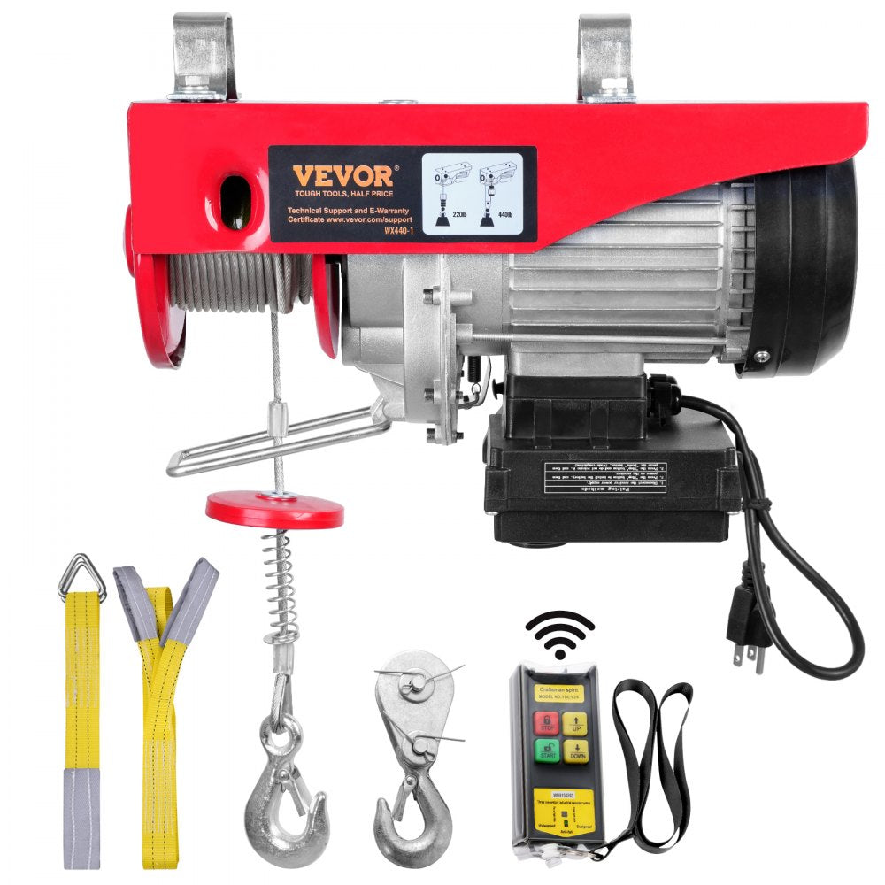 Wireless Electric Hoist, 440 lbs 110V Electric Steel Wire Winch with Wireless Remote Control, 40ft Single Cable Lifting Height & Pure Copper Motor, for Garage Warehouse Factory