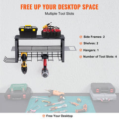 Power Tool Organizer, 4 Slot, 3 Layers, Cordless Drill Holder Wall Mount, Battery Charging Station Storage Rack, Multi-Function Garage Organization, Heavy Duty Metal Shelf for Screwdriver Pliers