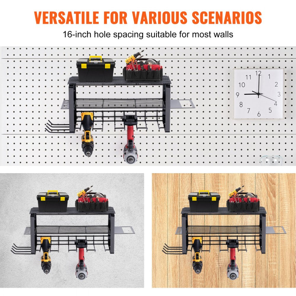Power Tool Organizer, 4 Slot, 3 Layers, Cordless Drill Holder Wall Mount, Battery Charging Station Storage Rack, Multi-Function Garage Organization, Heavy Duty Metal Shelf for Screwdriver Pliers