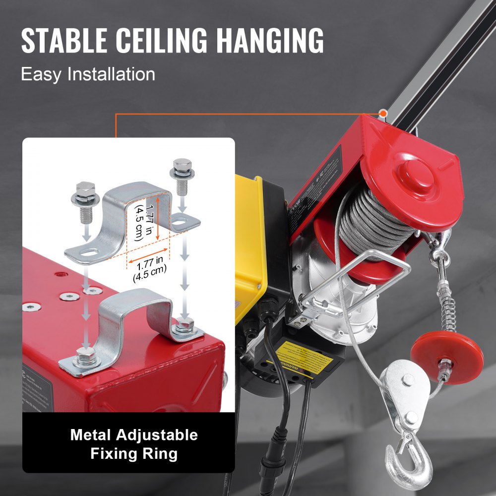 Electric Hoist Crane Winch 1760 lbs with 328 ft Wireless Remote Control