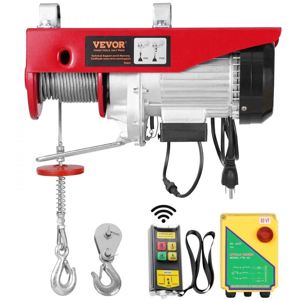 Electric Hoist Crane Winch 1760 lbs with 328 ft Wireless Remote Control