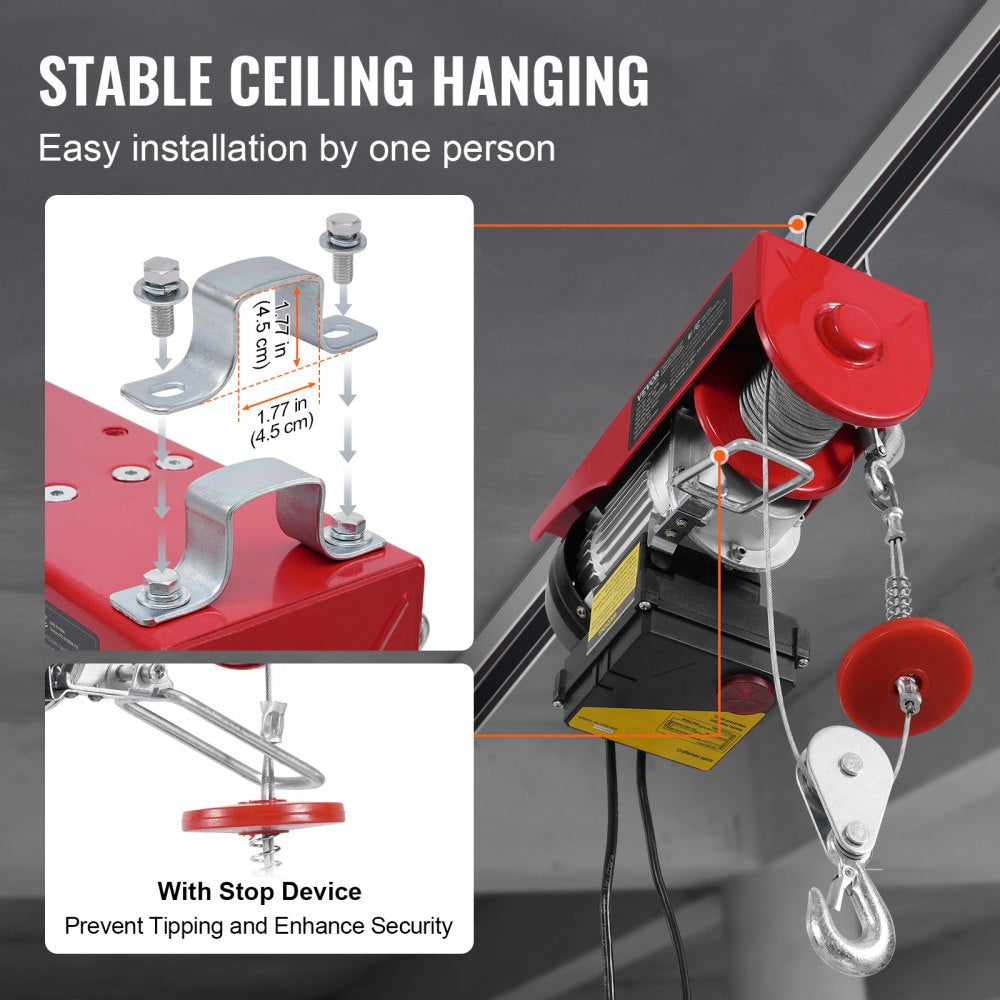 Electric Hoist Crane Winch 440 lbs 328 ft Wireless & 14 ft Wired Remote