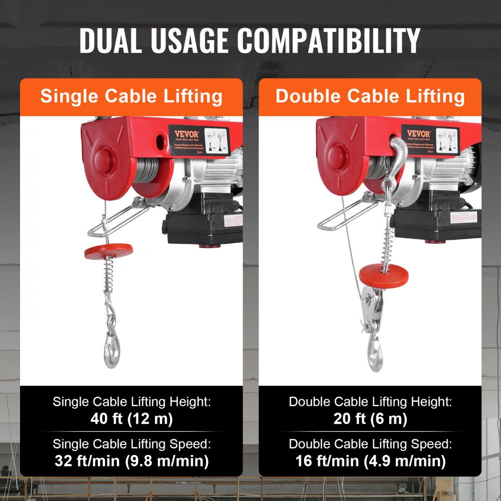 Electric Hoist Crane Winch 440 lbs 328 ft Wireless & 14 ft Wired Remote