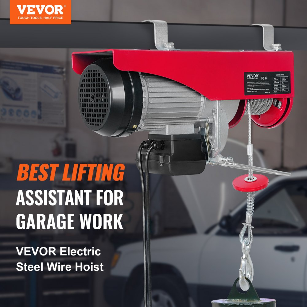 Electric Hoist, 1320 lbs Lifting Capacity, 1150W 110V Electric Steel Wire Winch with 14ft Wired Remote Control, 40ft Single Cable Lifting Height & Pure Copper Motor, for Garage Warehouse Factory