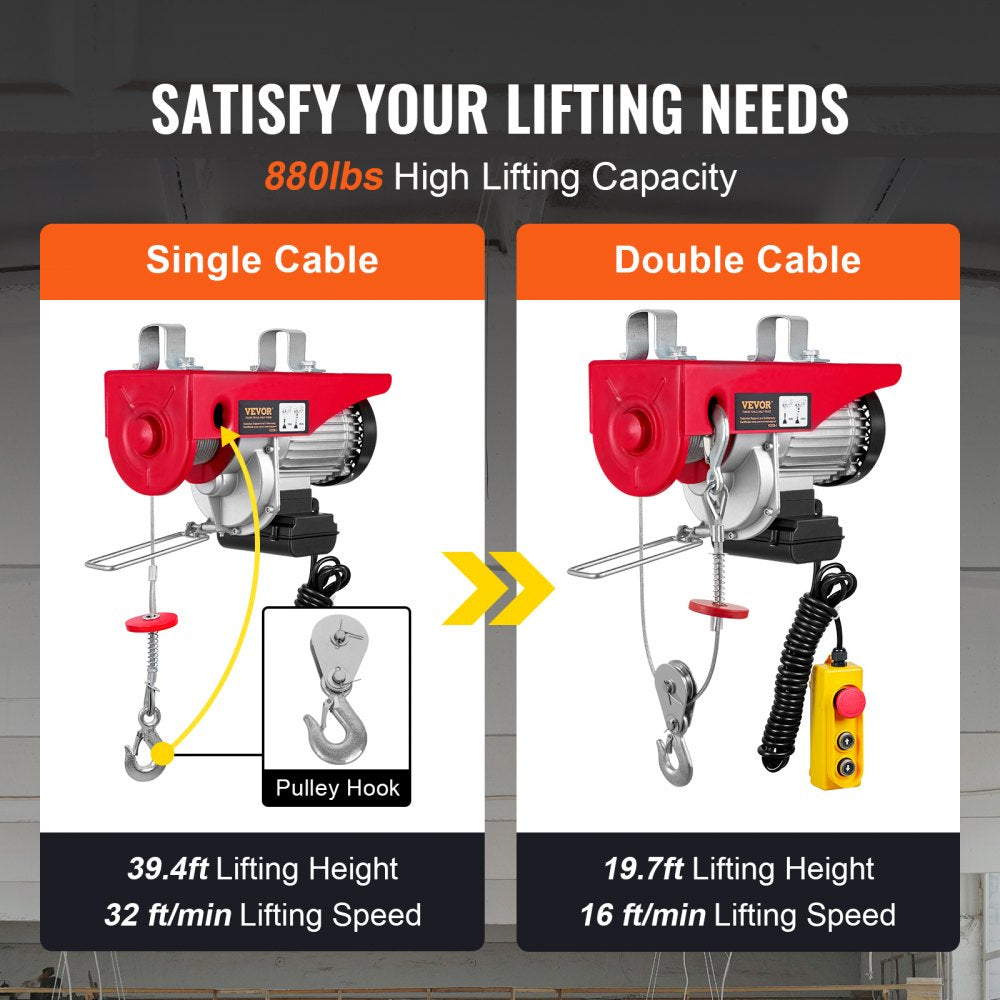 880lbs Electric Hoist with 14ft Wired Remote Control, 110V Electric Hoist Attic Lift 20-40 FT Lifting Height for Garage Attic Warehouse Factory