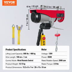 880lbs Electric Hoist with 14ft Wired Remote Control, 110V Electric Hoist Attic Lift 20-40 FT Lifting Height for Garage Attic Warehouse Factory