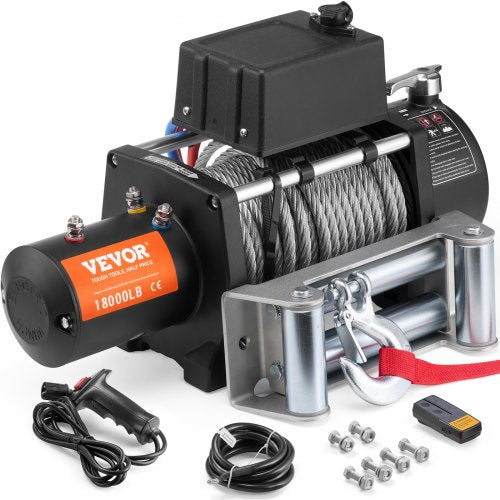 Electric Winch Truck 18,000 lb Steel Cable IP65 Waterproof Remote Control