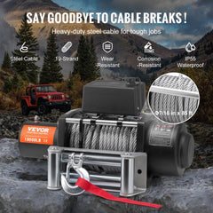 Electric Winch Truck 18,000 lb Steel Cable IP65 Waterproof Remote Control