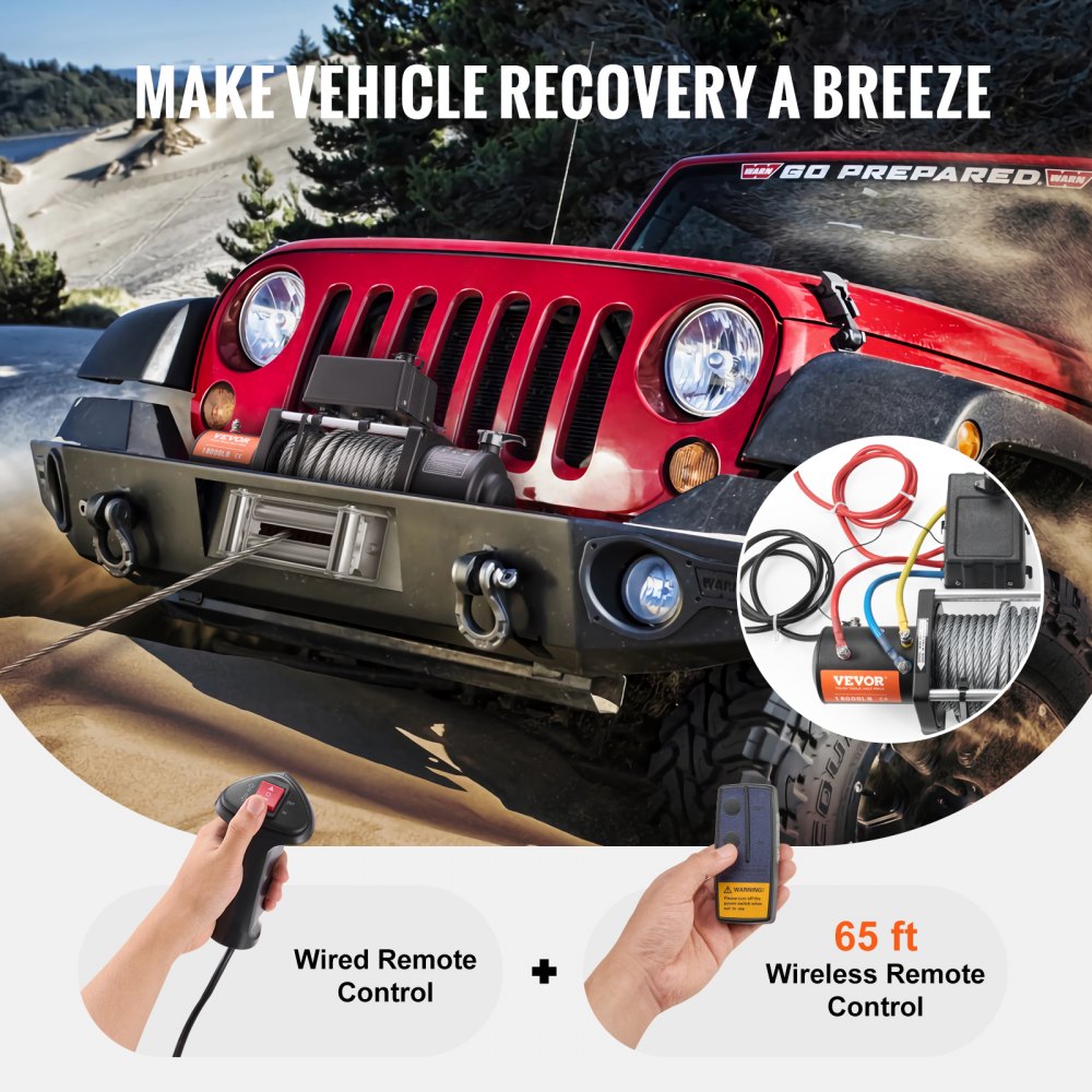 Electric Winch Truck 18,000 lb Steel Cable IP65 Waterproof Remote Control