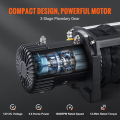 Electric Winch, 12V 13,000 lb Load Capacity Nylon Rope Winch, IP67 3/8” x 85ft ATV Winch with Wireless Handheld Remote & Hawse Fairlead for Towing Jeep Off-Road SUV Truck Car Trailer Boat