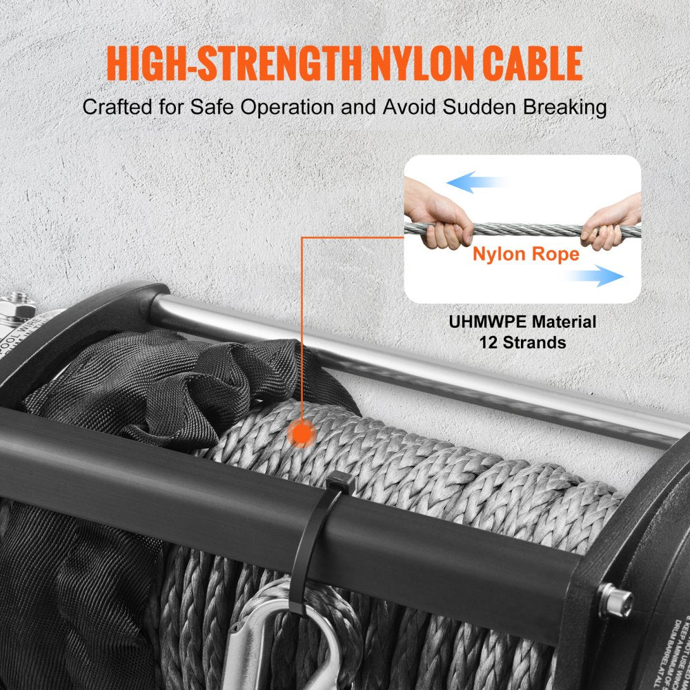 Electric Winch, 12V 13,000 lb Load Capacity Nylon Rope Winch, IP67 3/8” x 85ft ATV Winch with Wireless Handheld Remote & Hawse Fairlead for Towing Jeep Off-Road SUV Truck Car Trailer Boat